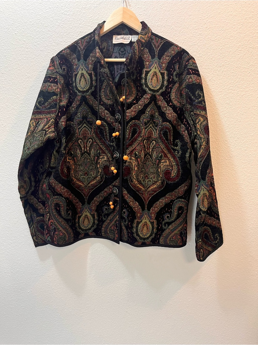 Flashback Black Paisley Brocade Button-Front Jacket